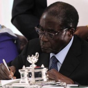 Mr Mugabe signs the new constitution in 2013