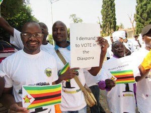 Some of the protestors outsiden the Zimbabwean embassy in Pretoria on Thursday