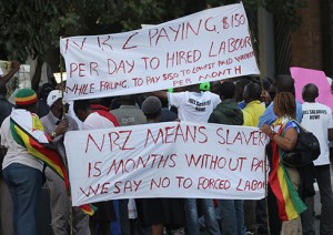 Salary protest ... NRZ workers in Harare last Friday