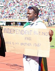 Patson Dzamara stages a one man demonstration on independence day