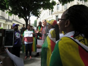 Peter Tatchell addresses the protest