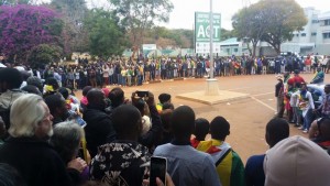 People praying our the rotten row magistrates courts for pastor Evan Mawarire this morning.