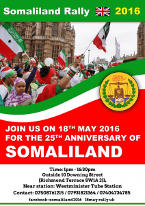 Flyer for a rally. There is a lobby in London and Washington to recognize Somaliland