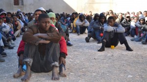 Detainees at a migrant jail in Libya