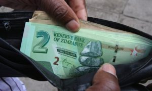 A Zimbabwean man shows off new bond notes in Harare. Photograph: Philimon Bulawayo/Reuters