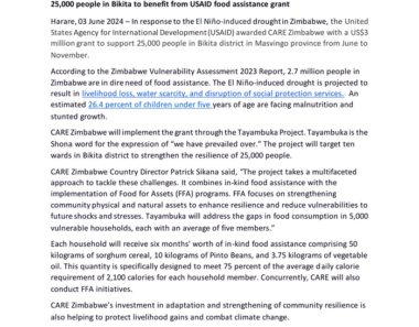 25,000 people in Bikita to benefit from USAID food assistance grant
