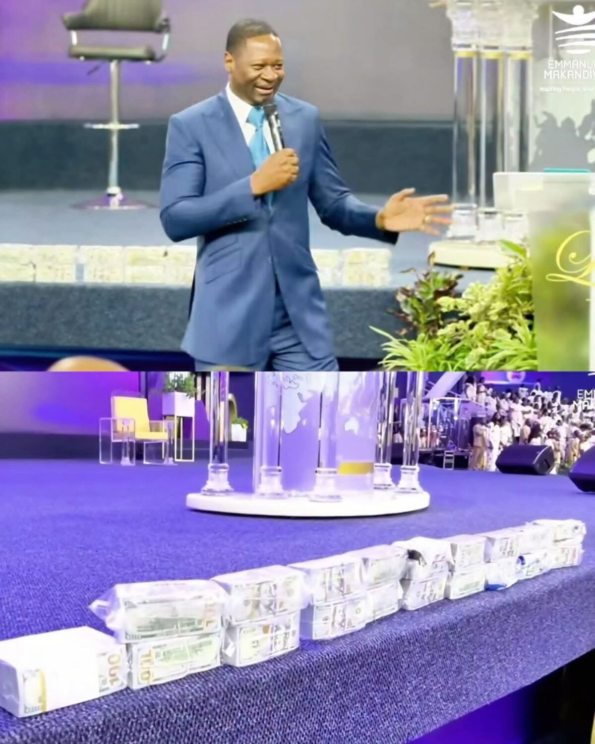 Makandiwa displays US$1 million cash gift from Chivayo before cheering congregation